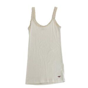 Vintage Hollister Y2K White Ribbed Lace Trim Cami Tank Top Preppy - Size Large